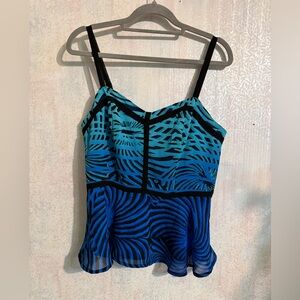 Nicole Blue and Black Spaghetti Adjustable Strap Top, Ultra Feminine, Sz 6